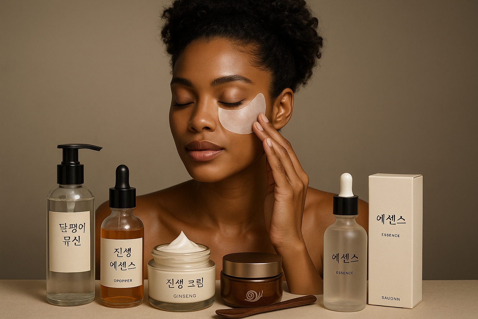 gerar uma modelo negra usando produtos coreanos ultra realista